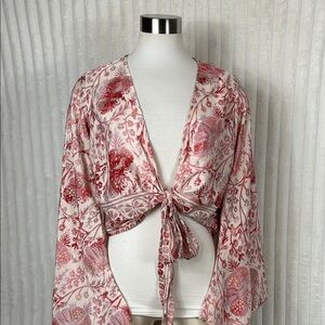 Karmancraft Boho Three Way Bell Sleeve silk Tie Top L/XL